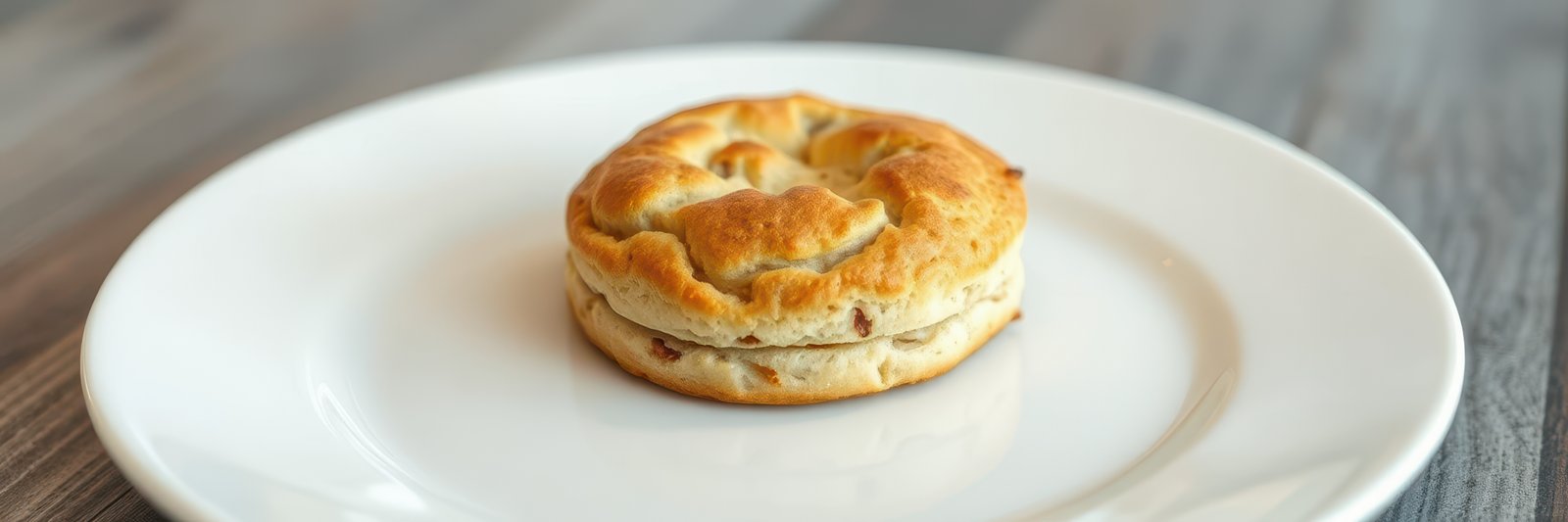 Delicious biscuit sandwich served on white plate in a cozy cafe setting during the afternoon
